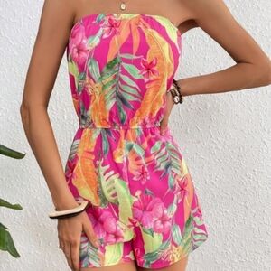 Adorable Pink Floral Sleeveless Romper Shorts Small